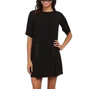 NWT Michael Stars Black Solid Crepe Drop Waist Dress Size S Mini Pocket LBD
